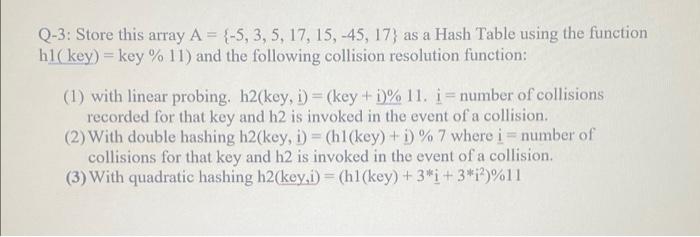 Q 3 Store This Array A 5 3 5 17 15 45 17 As A Hash Table Using The Function Hl Key Key 11 And The Follo 1