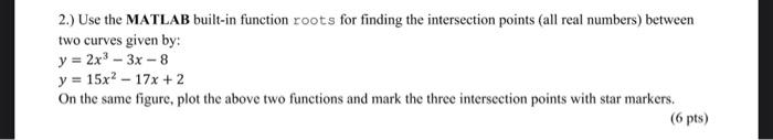 2 Use The Matlab Built In Function Roots For Finding The Intersection Points All Real Numbers Between Two Curves Giv 1