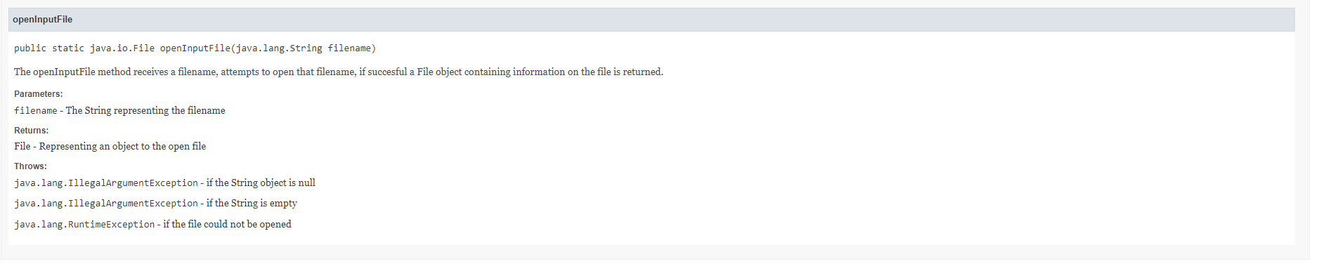 Openinputfile Public Static Java Io File Openinputfile Java Lang String Filename The Openinputfile Method Receives A Fi 1