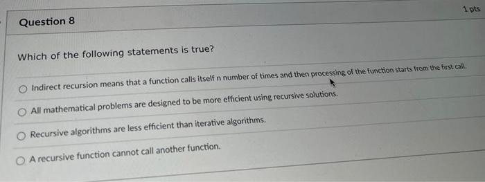 Question 1 The Type Depth Breadth Level Of Recursion Is The Number Of Times A Recursive Function Calls Itself None Of T 2