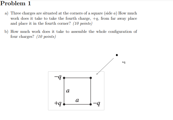 Problem 1 A Three Charges Are Situated At The Corners Of A Square Side A How Much Work Does It Take To Take The Fourt 1