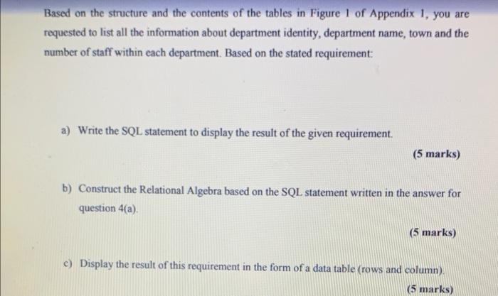 Based On The Structure And The Contents Of The Tables In Figure 1 Of Appendix 1 You Are Requested To List All The Infor 1