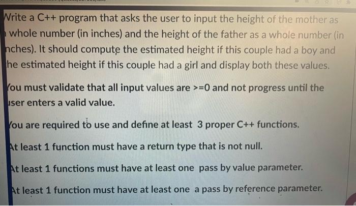 Write A C Program That Asks The User To Input The Height Of The Mother As Whole Number In Inches And The Height Of T 5
