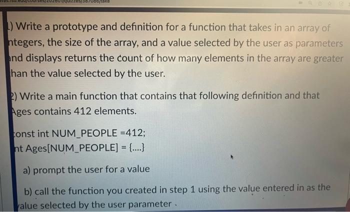 38 086 Take 1 Write A Prototype And Definition For A Function That Takes In An Array Of Ntegers The Size Of The Array 1