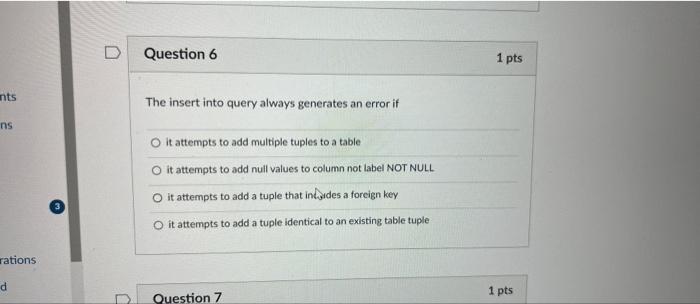 D Question 1 Which Of The Following Are Advantages Of A Dbms O Data Dependence O Incompatible File Formats O Database C 6