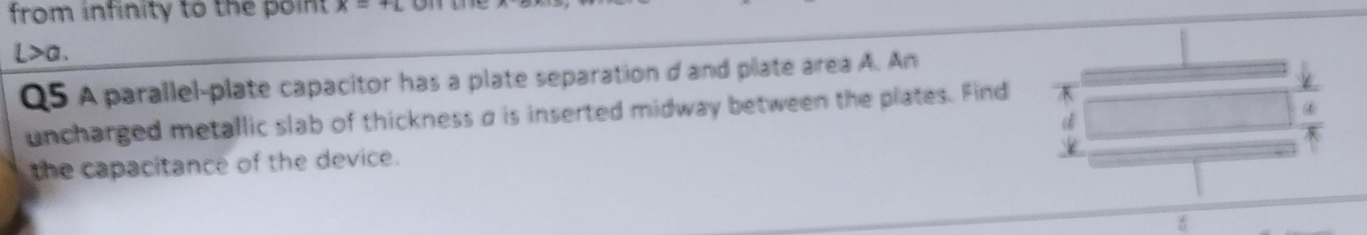 From Infinity To The Point L A Q5 A Parallel Plate Capacitor Has A Plate Separation D And Plate Area A An Uncharged Me 1