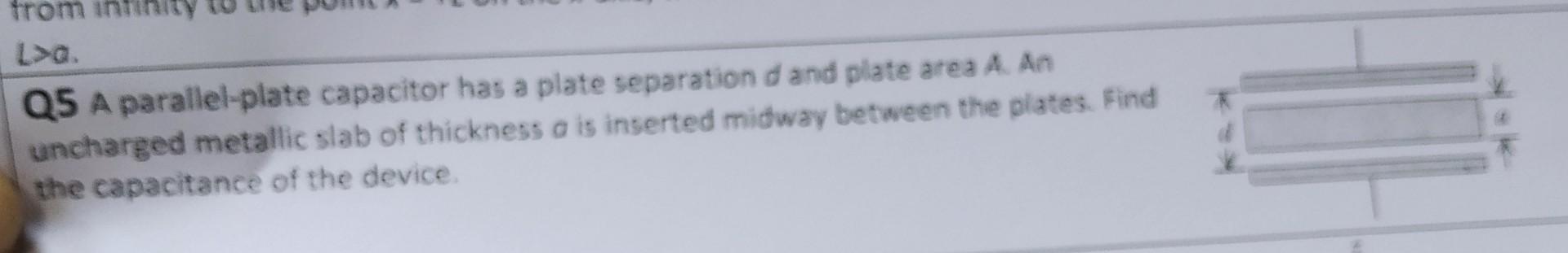 From Infinity To The Point L A Q5 A Parallel Plate Capacitor Has A Plate Separation D And Plate Area A An Uncharged Me 2