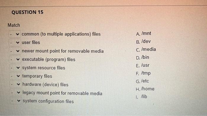Question 13 Match A Ctrl C B Gui C Whatis D Free E F Virtual Terminal Command Line G Info H Less 1 Ctrl A Pre 2