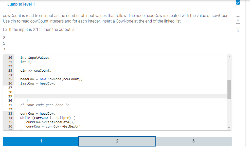 Jump To Level 1 Cowcount Is Read From Input As The Number Of Input Values That Follow The Node Headcow Is Created With 1
