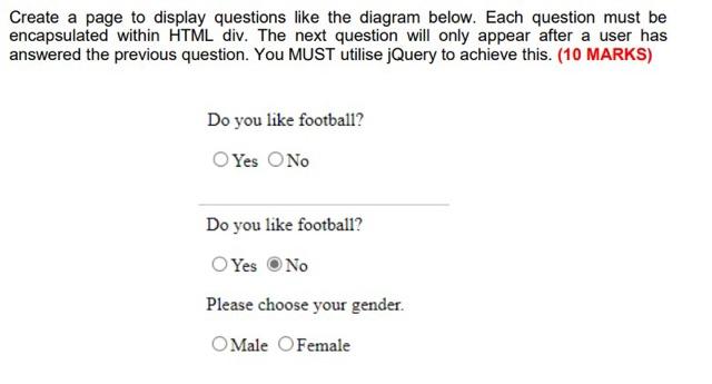 Create A Page To Display Questions Like The Diagram Below Each Question Must Be Encapsulated Within Html Div The Next 1