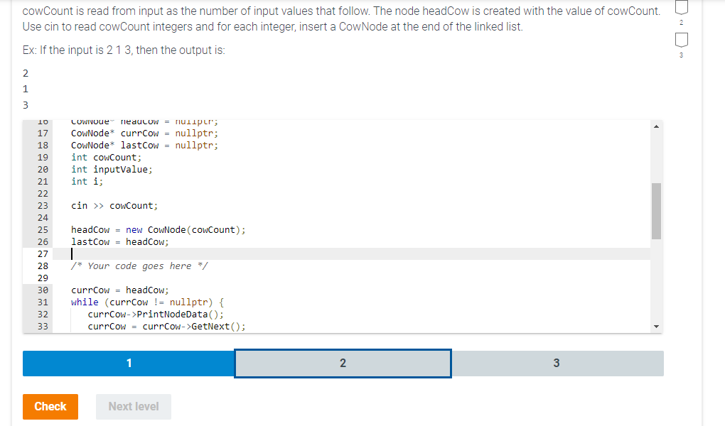 Cowcount Is Read From Input As The Number Of Input Values That Follow The Node Headcow Is Created With The Value Of Cow 1