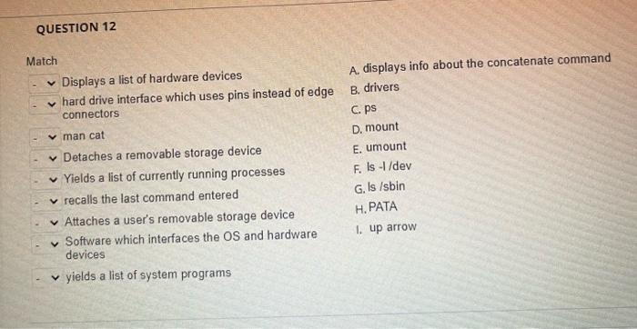 Question 12 Match Displays A List Of Hardware Devices Hard Drive Interface Which Uses Pins Instead Of Edge Connectors 1