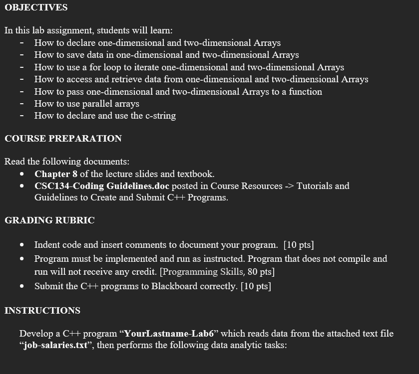 Objectives In This Lab Assignment Students Will Learn How To Declare One Dimensional And Two Dimensional Arrays How 1