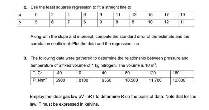 X Y 2 Use The Least Squares Regression To Fit A Straight Line To 0 2 6 9 5 6 6 9 4 7 11 8 12 8 15 10 17 12 19 11 Along 1