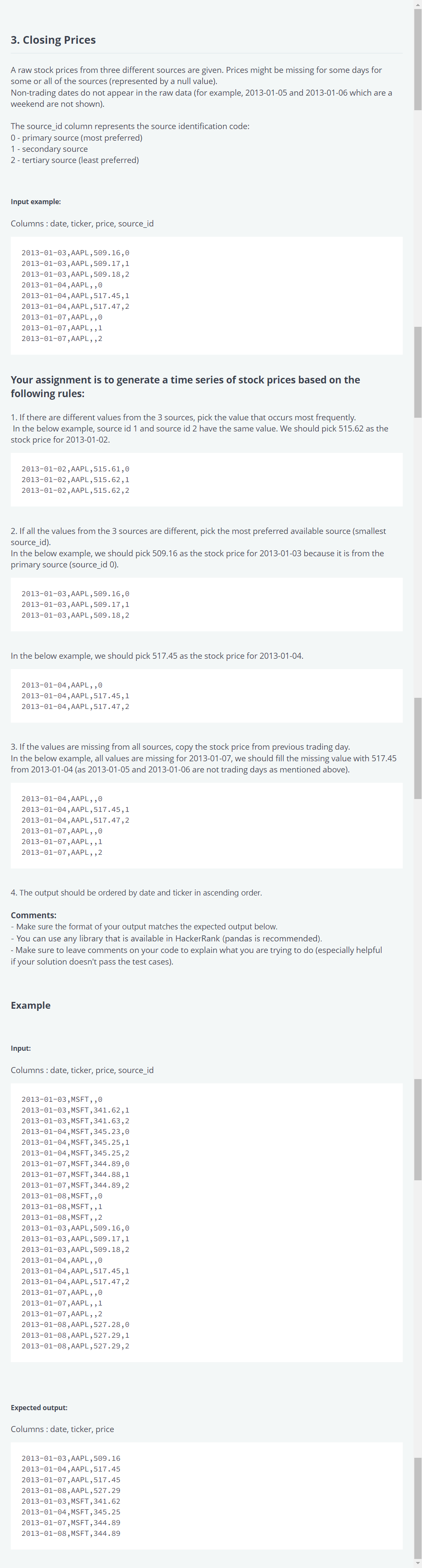 3 Closing Prices A Raw Stock Prices From Three Different Sources Are Given Prices Might Be Missing For Some Days For S 1