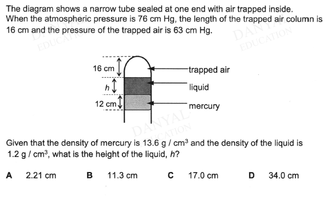 The Diagram Shows A Narrow Tube Sealed At One End With Air Trapped Inside When The Atmospheric Pressure Is 76 Cm Hg Th 1