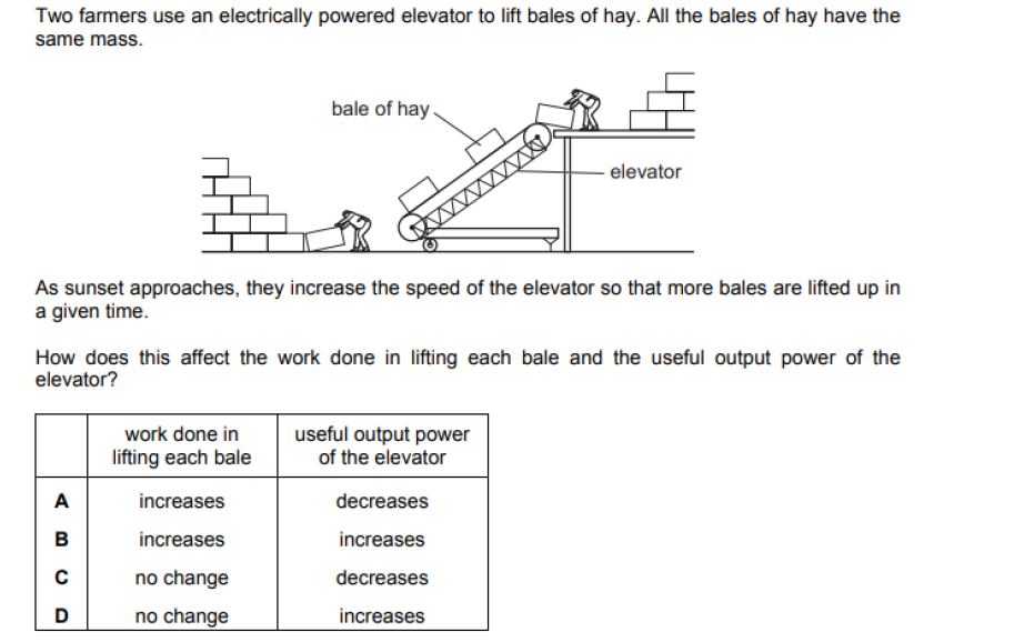 Two Farmers Use An Electrically Powered Elevator To Lift Bales Of Hay All The Bales Of Hay Have The Same Mass Bale Of 1