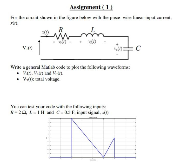 Assignment 1 For The Circuit Shown In The Figure Below With The Piece Wise Linear Input Current X T R L Vt 1 X 1 1