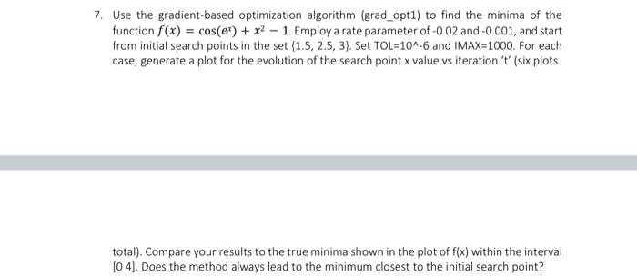 7 Use The Gradient Based Optimization Algorithm Grad Opt1 To Find The Minima Of The Function F X Cos Ex X 1 E 1
