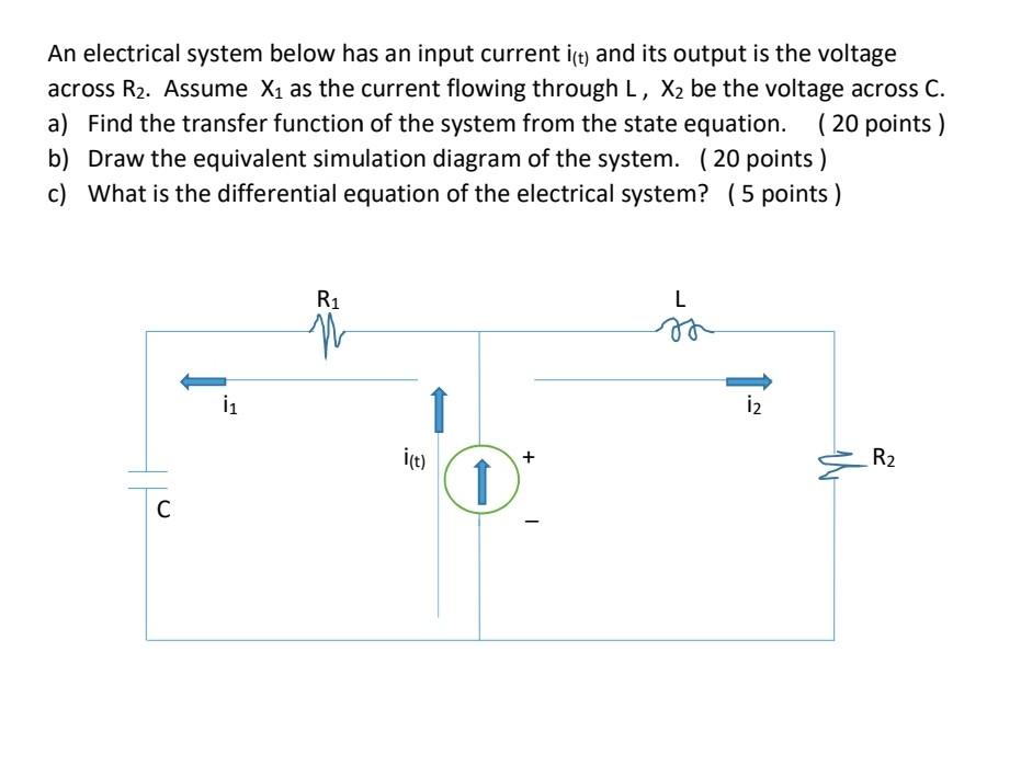 An Electrical System Below Has An Input Current I T And Its Output Is The Voltage Across R Assume X As The Current F 1