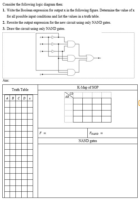 Consider The Following Logic Diagram Then 1 Write The Boolean Expression For Output X In The Following Figure Determi 1