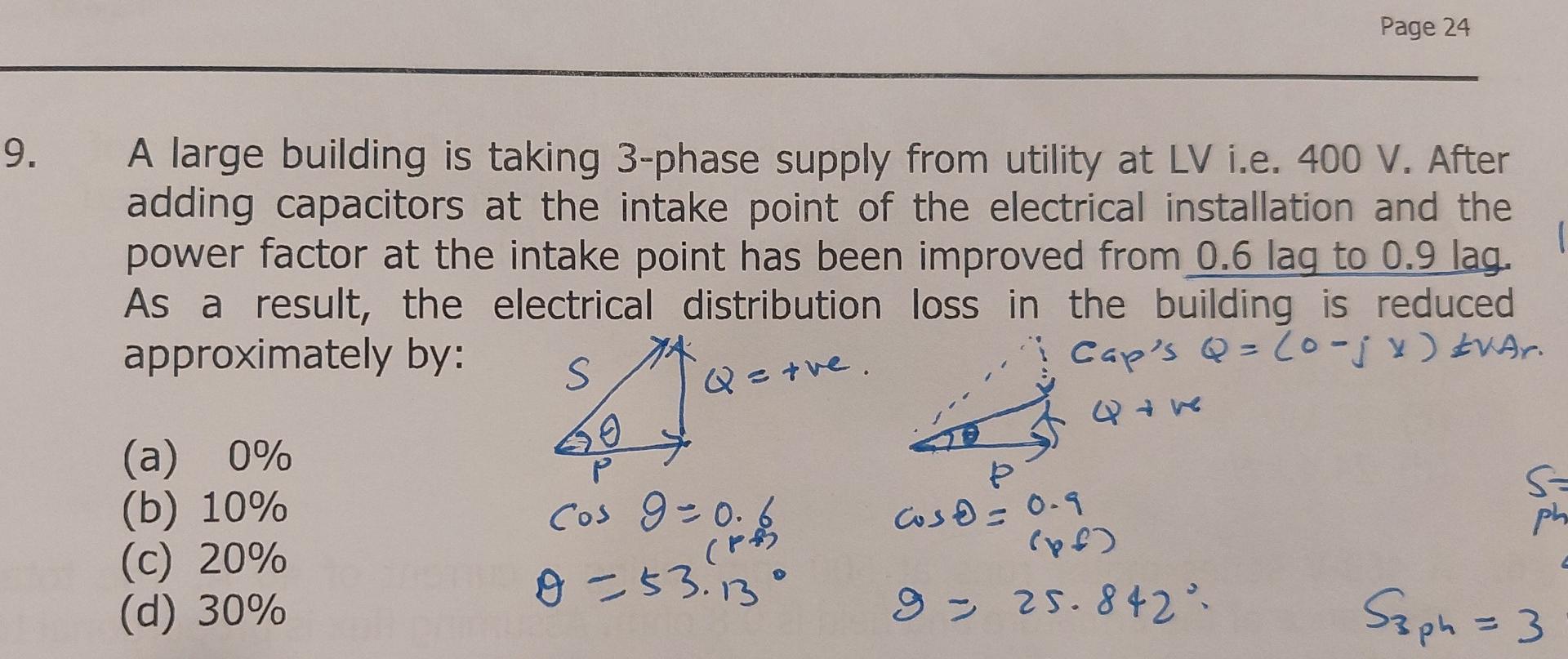 9 A Large Building Is Taking 3 Phase Supply From Utility At Lv I E 400 V After Adding Capacitors At The Intake Point 1