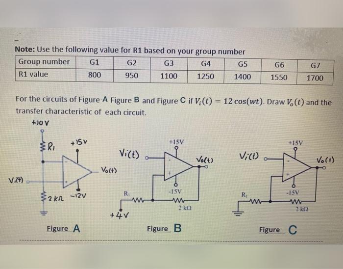 Note Use The Following Value For R1 Based On Your Group Number Group Number G2 G3 G4 R1 Value 950 1100 1250 Vi T R 2k 1