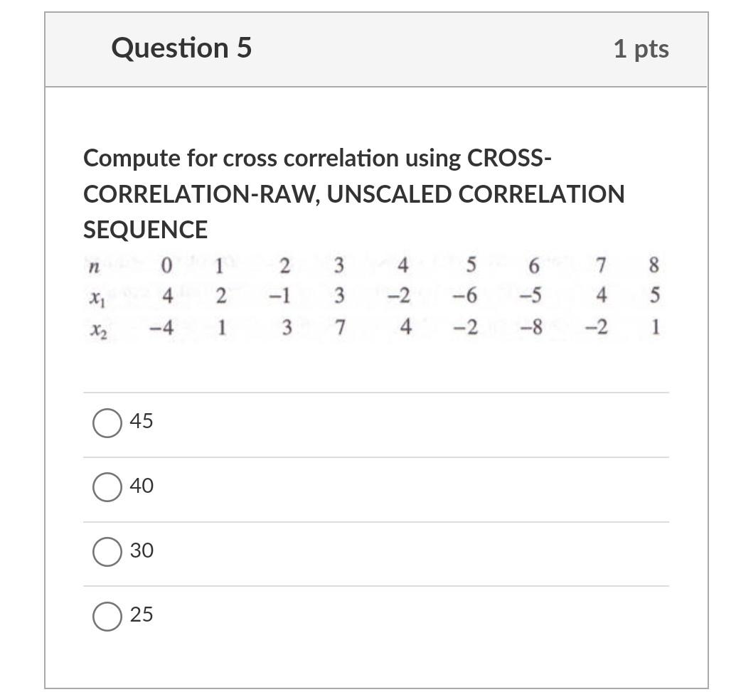 Question 2 Find The Cross Correlation At Lag Of 2 A 0 1 0 2 0 1 4 1 2 1 5 0 B 0 1 4 2 2 1 6 0 1 0 1 0 2 0 3