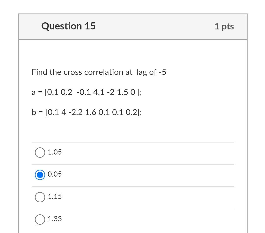 Question 13 Find The Cross Correlation At Lag Of 4 A 0 1 0 2 0 1 4 1 2 1 5 0 B 0 1 4 2 2 1 6 0 1 0 1 0 2 2