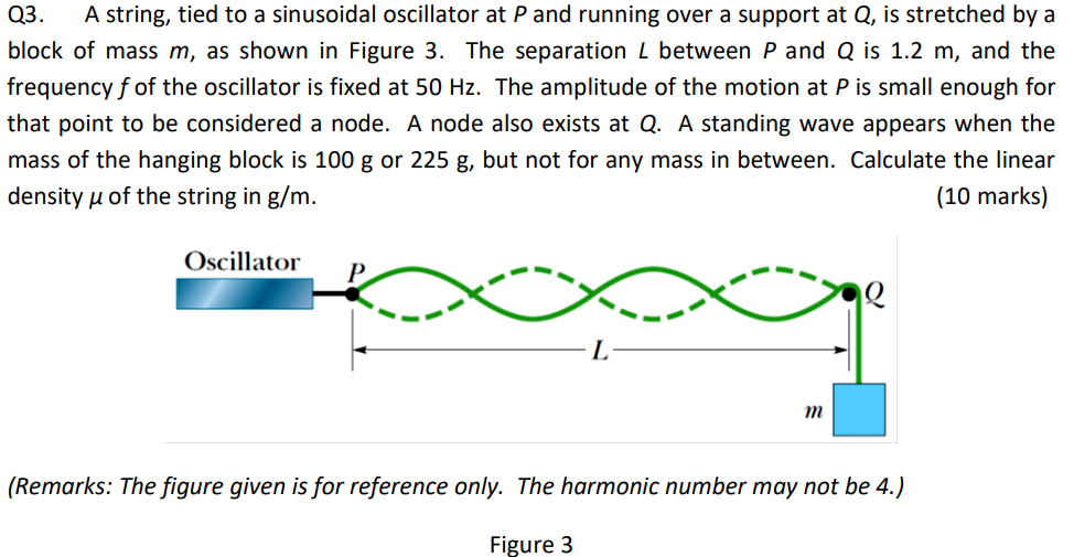Q3 A String Tied To A Sinusoidal Oscillator At P And Running Over A Support At Q Is Stretched By A Block Of Mass M A 1
