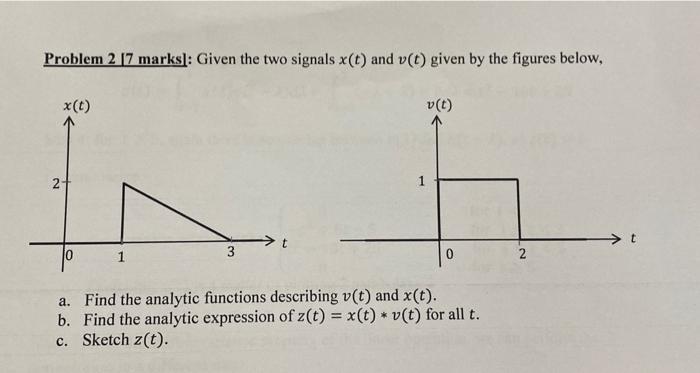 Problem 2 7 Marks Given The Two Signals X T And V T Given By The Figures Below X T 10 1 3 T 1 V T 0 A Find Th 1