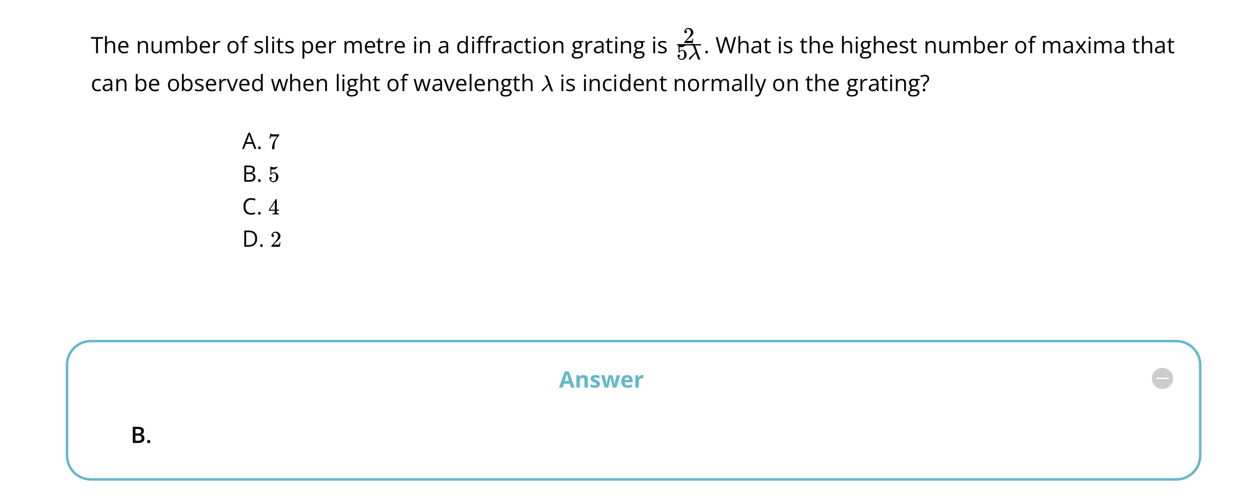 The Number Of Slits Per Metre In A Diffraction Grating Is 1 What Is The Highest Number Of Maxima That Can Be Observed W 1