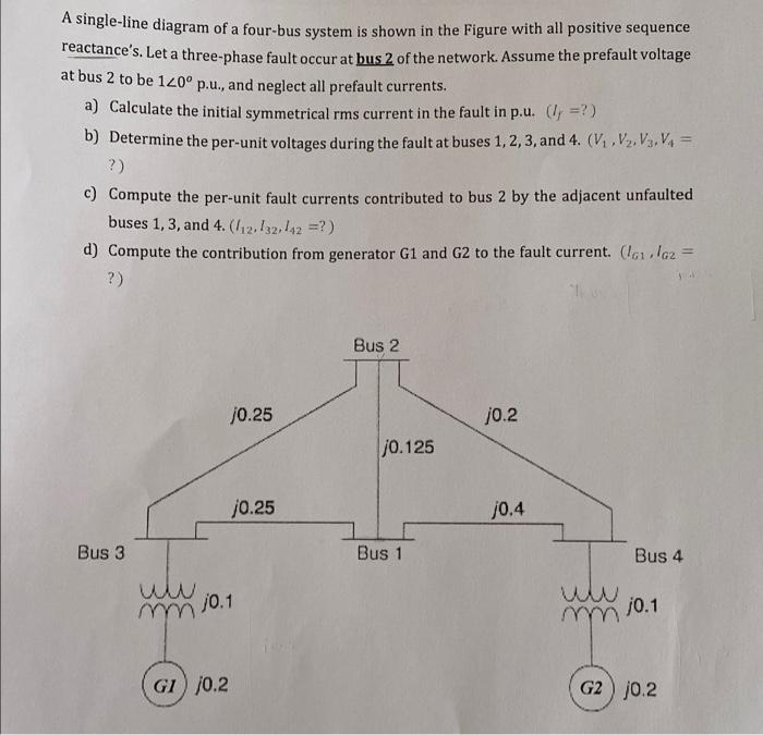 A Single Line Diagram Of A Four Bus System Is Shown In The Figure With All Positive Sequence Reactance S Let A Three Ph 1
