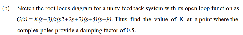 B Sketch The Root Locus Diagram For A Unity Feedback System With Its Open Loop Function As G S K S 3 S S2 2s 2 S 1