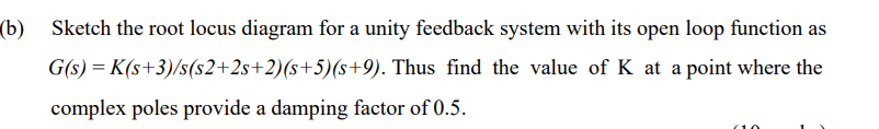 B Sketch The Root Locus Diagram For A Unity Feedback System With Its Open Loop Function As G S K S 3 S S2 2s 2 S 1