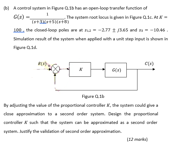 B A Control System In Figure Q 1b Has An Open Loop Transfer Function Of 1 S 3 S 5 S 8 100 The Closed Loop Poles A 1