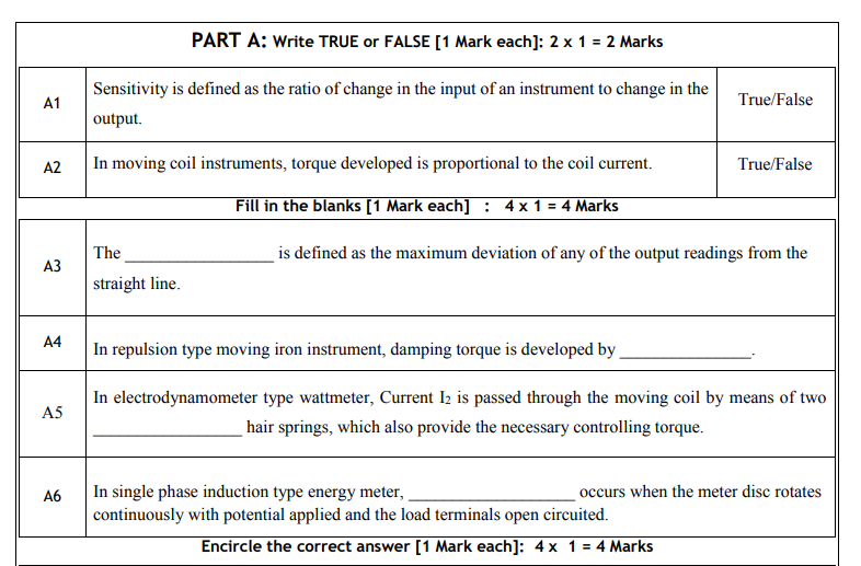 A1 A2 A3 A4 A5 A6 Part A Write True Or False 1 Mark Each 2 X 1 2 Marks Sensitivity Is Defined As The Ratio Of Chan 1