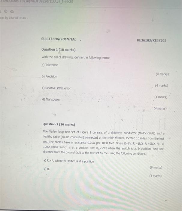 Razaq Go By Lim Wei Han Sulit Confidential Question 1 16 Marks With The Aid Of Drawing Define The Following Terms A 1