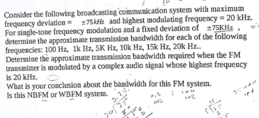 Consider The Following Broadcasting Communication System With Maximum Frequency Deviation 75 Khz And Highest Modulati 1