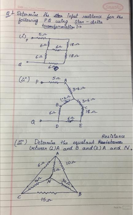 Saath The Son Input Resistance For The Following Pq Using Star Delta Transformation Dute Q Determine 50 Wommy 602 A 6 1