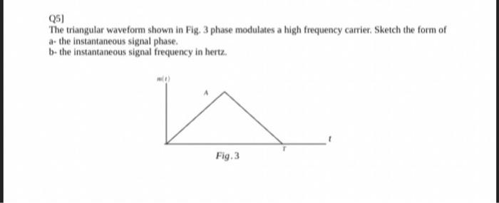 Q5 The Triangular Waveform Shown In Fig 3 Phase Modulates A High Frequency Carrier Sketch The Form Of A The Instanta 1