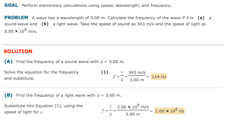 Goal Perform Elementary Calculations Using Speed Wavelength And Frequency Problem A Wave Has A Wavelength Of 3 00 M 1