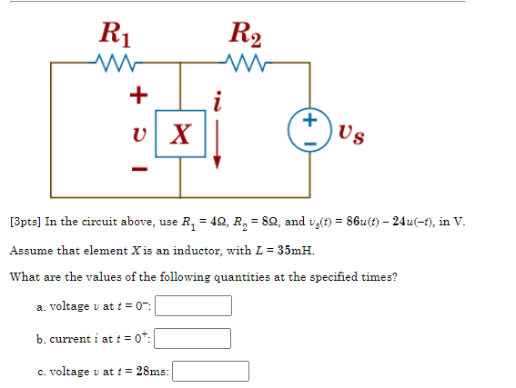 R Www V X I I C Voltage V At T 28ms R Us 3pts In The Circuit Above Use R 40 R 80 And Us T 86u T 1