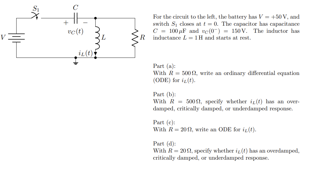V 5x Vc T Iz T M R For The Circuit To The Left The Battery Has V 50 V And Switch S Closes At T 0 The Capac 1