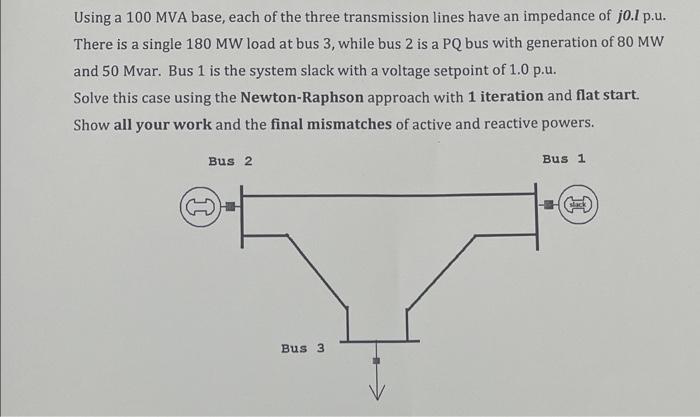Using A 100 Mva Base Each Of The Three Transmission Lines Have An Impedance Of J0 1 P U There Is A Single 180 Mw Load 1
