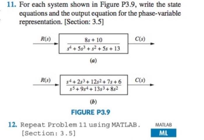 11 For Each System Shown In Figure P3 9 Write The State Equations And The Output Equation For The Phase Variable Repre 1