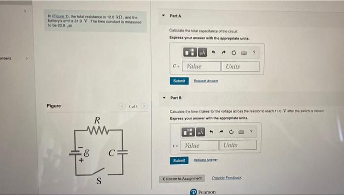 Part A The Rc Crout Of Coure 1 Has R 411 And Csomf The Capactor Is At Voltage Va T 0 When The Swich Is Dosed How Lon 2