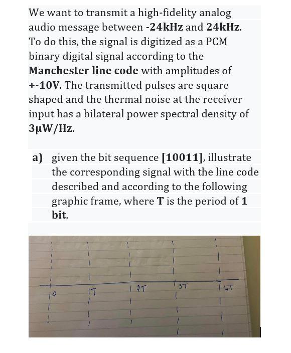 We Want To Transmit A High Fidelity Analog Audio Message Between 24khz And 24khz To Do This The Signal Is Digitized A 1