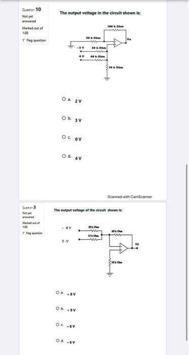 Question 10 Not Yet Answered Marked Out Of 1 00 Flag Question Queen 3 Not Yet Marked 100 The Output Voltage In The Circu 1