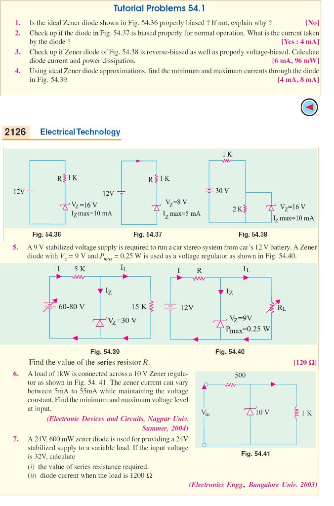 1 2 3 4 Using Ideal Zener Diode Approximations Find The Minimum And Maximum Currents Through The Diode In Fig 54 3 1